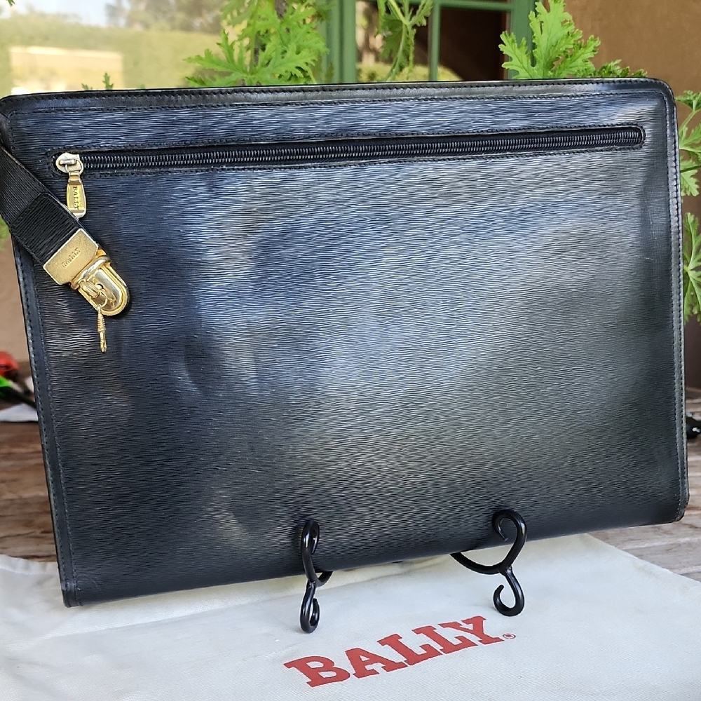 Bally Luxury Vintage Black Leather Bussiness Laptop Bag Briefcase Work Bag